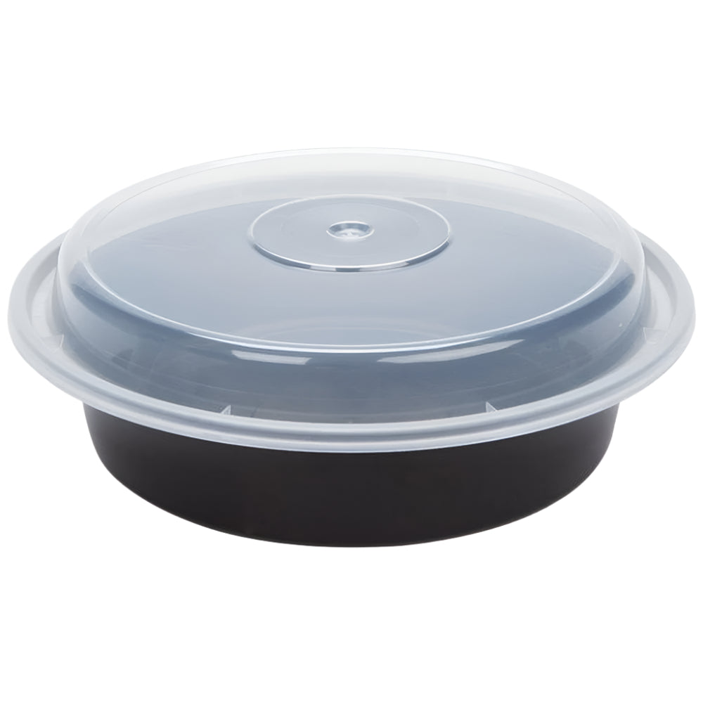 24 oz. Black Round Microwavable Container with Lid-150 pcs