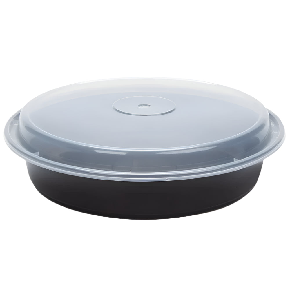 48 oz. Black Round Microwavable Container with Lid-100 pcs