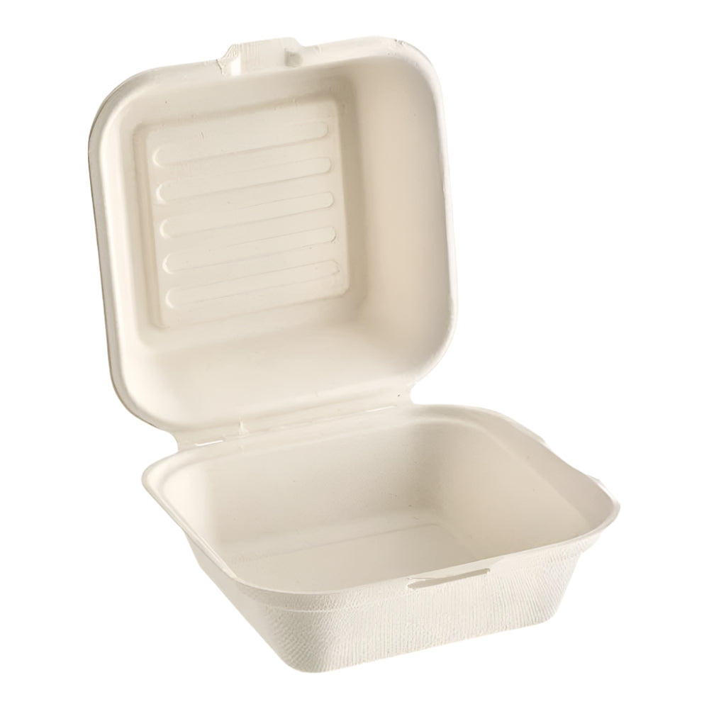 6" x 6" Bagasse Clamshell, 1 Compartment-500 pcs