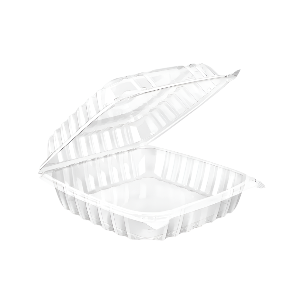 8" x 8" PET Clear Clamshell, 1 Compartment-250 pcs