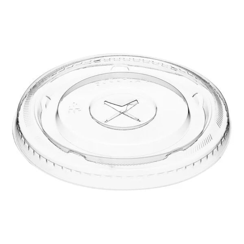 Tapas planas de 98 mm con ranura en forma de X para vasos de PET transparentes de 14 a 24 oz - 1000 piezas