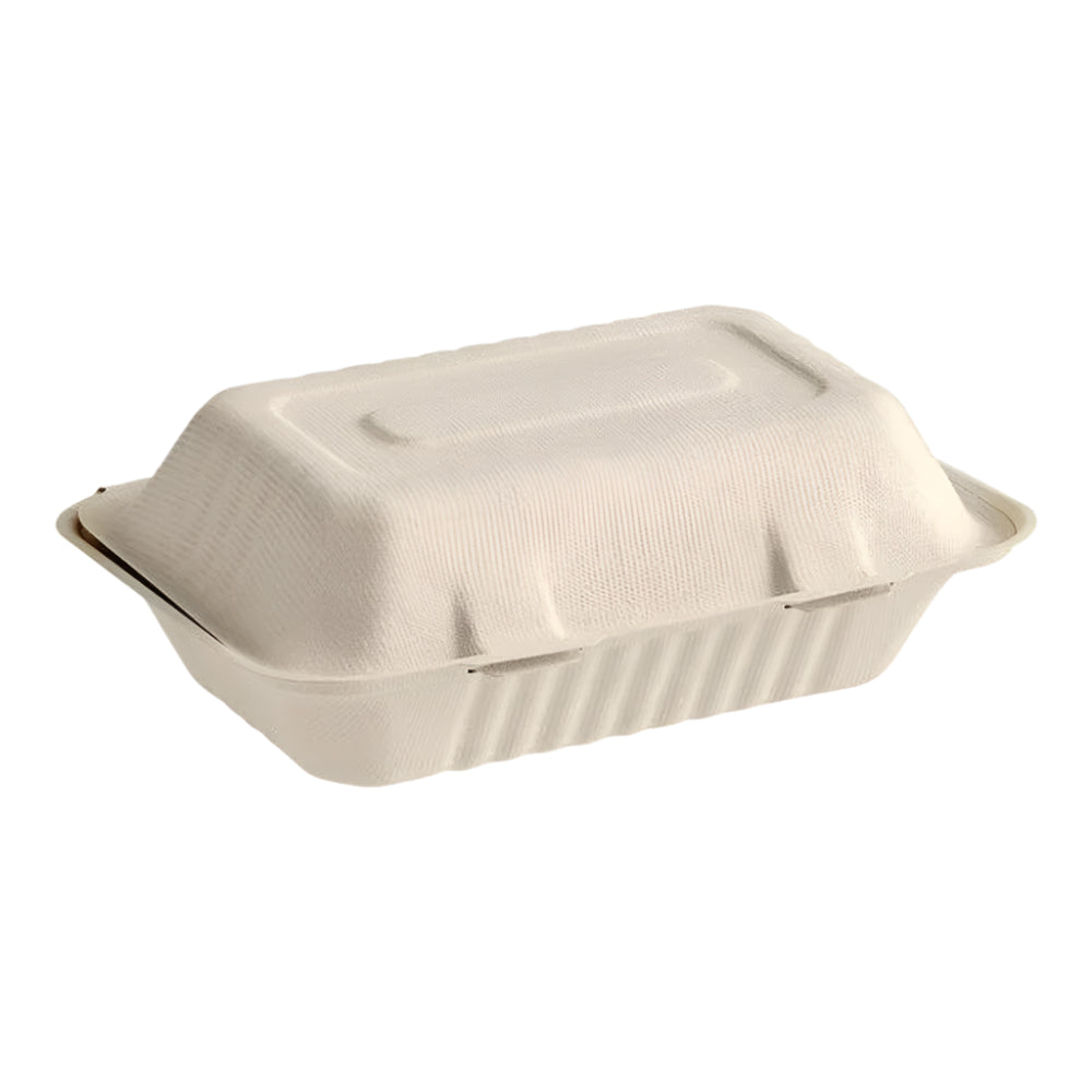 9" x 6" Bagasse Clamshell, 1 Compartment-200 pcs