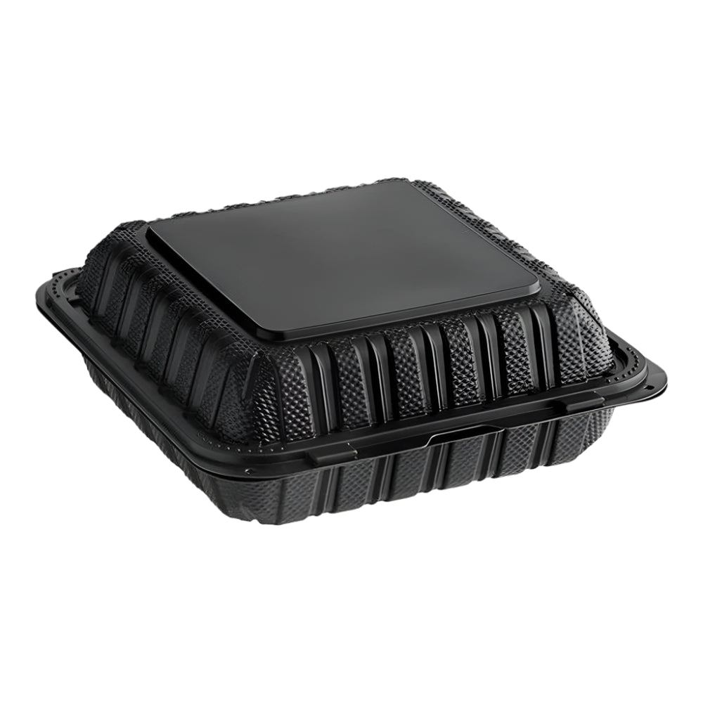 8"x 8" Black Mineral Clamshell, 1 Compartment-150 pcs