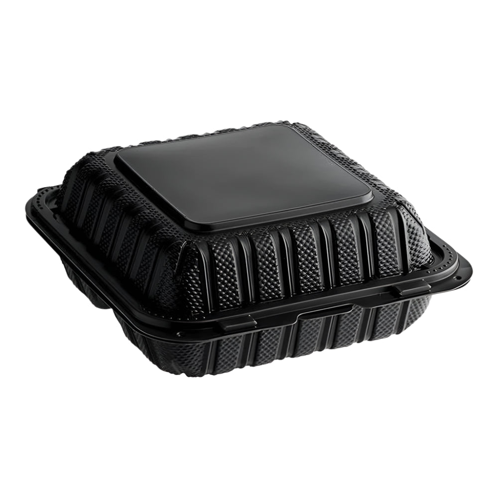 8"x 8" Black Mineral Clamshell, 3 Compartment-150 pcs