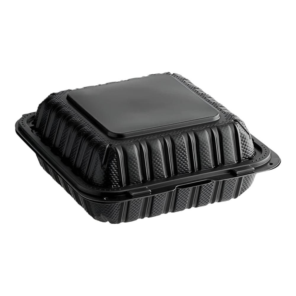 9"x 9" Black Mineral Clamshell, 1 Compartment-150 pcs