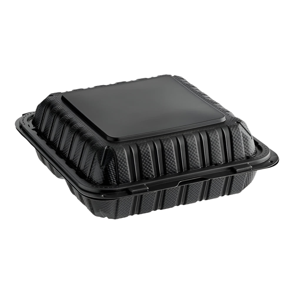 9"x 9" Black Mineral Clamshell, 3 Compartment-150 pcs