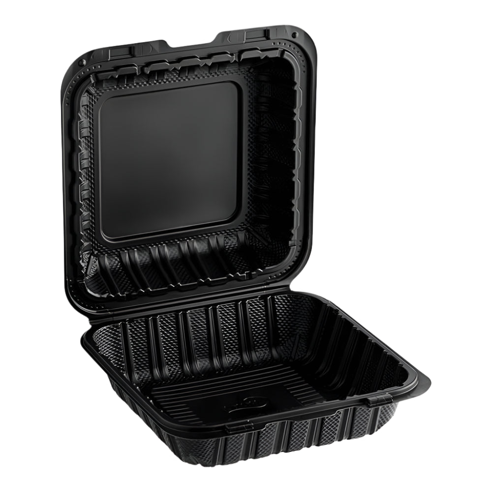 8"x 8" Black Mineral Clamshell, 1 Compartment-150 pcs