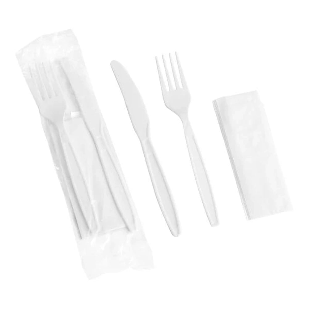 Cutlery 3/1 Medium Weight (Fork, Knife, Napkin)-Black/White-500 pcs