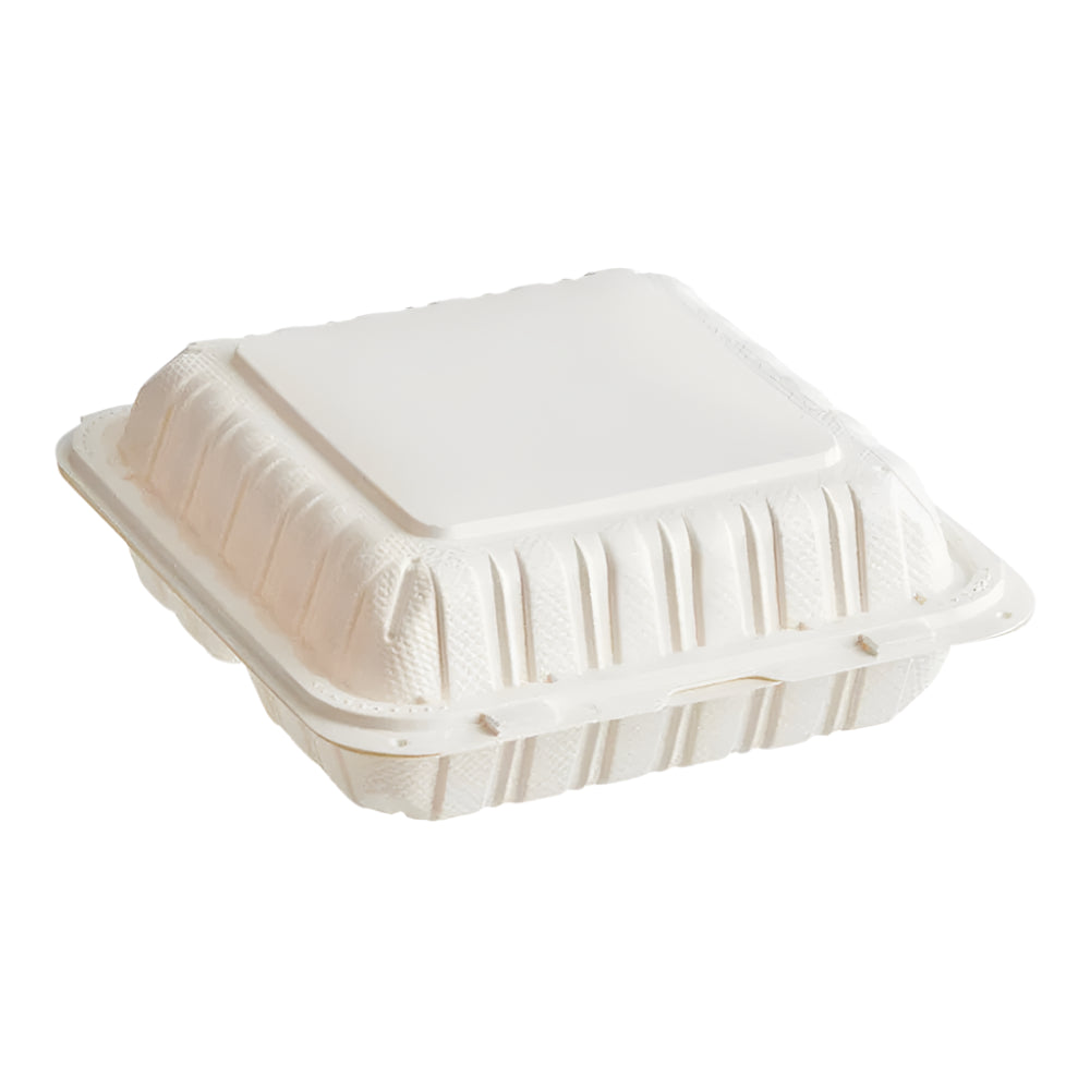 9"x 9" White Mineral Clamshell, 3 Compartment-150 pcs