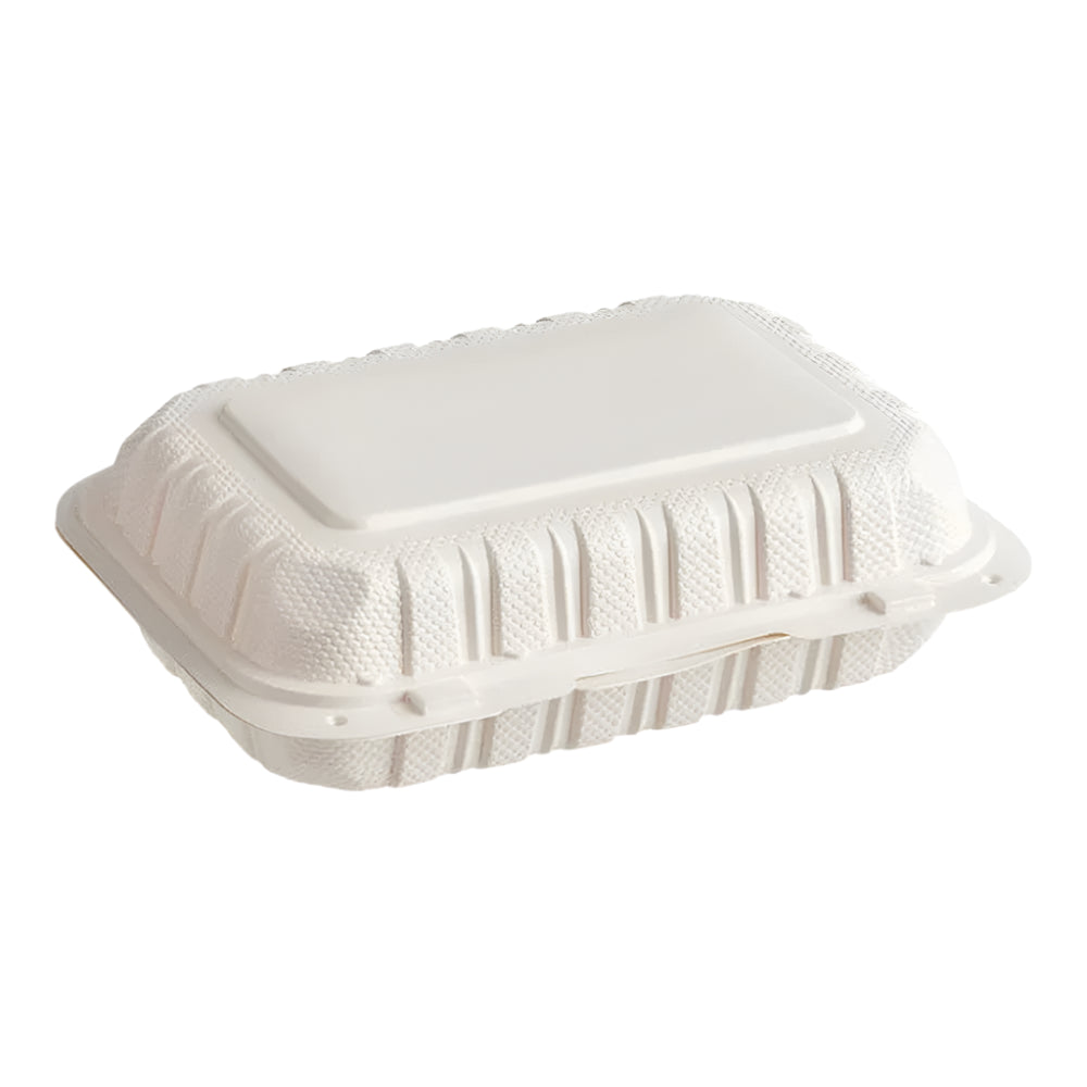 9"x 6" White Mineral Clamshell, 1 Compartment-200 pcs