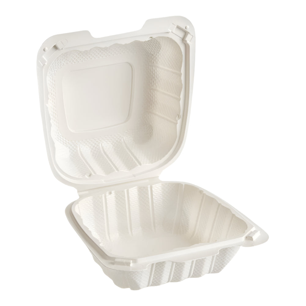 6"x 6" White Mineral Clamshell, 1 Compartment-350 pcs