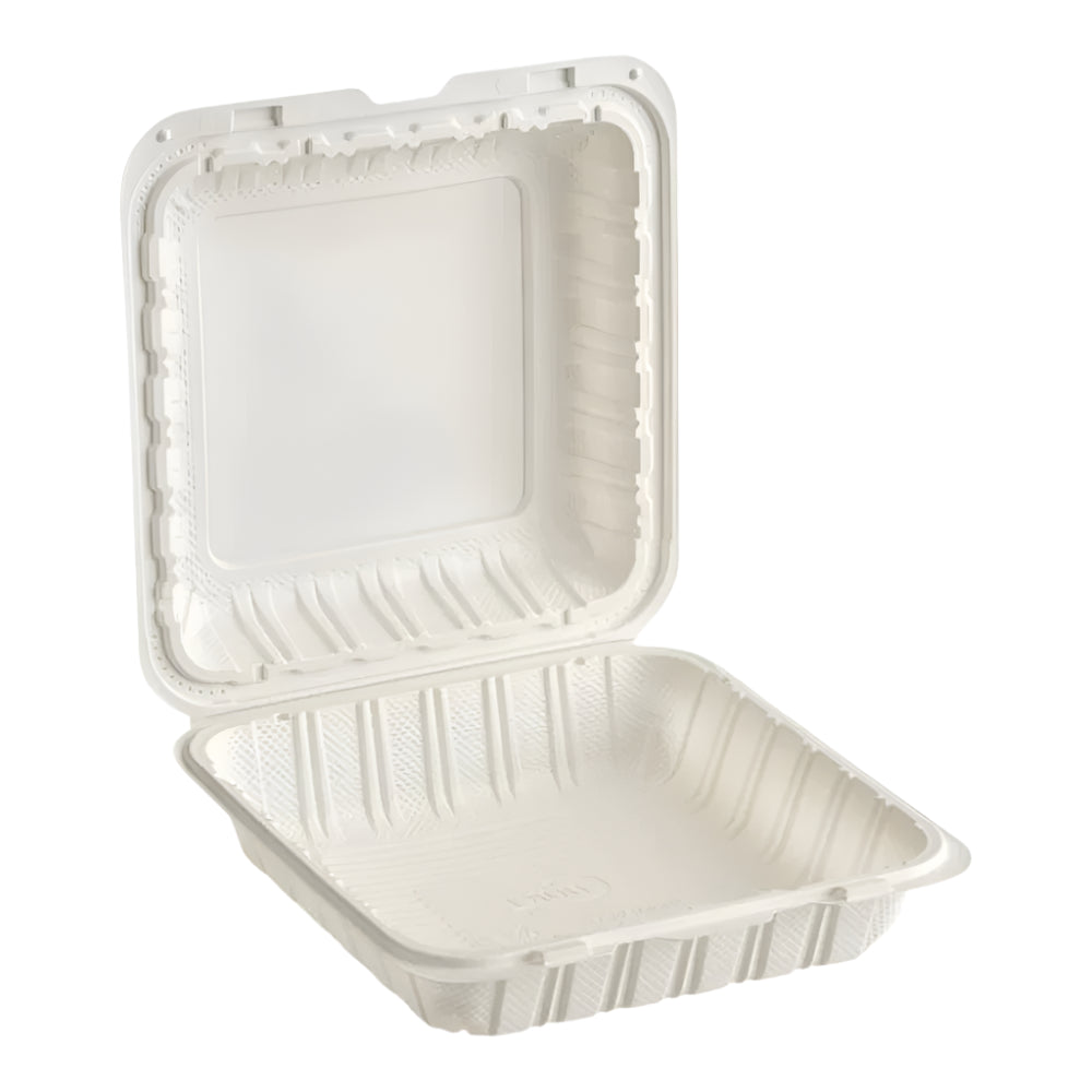 9"x 9" White Mineral Clamshell, 1 Compartment-150 pcs