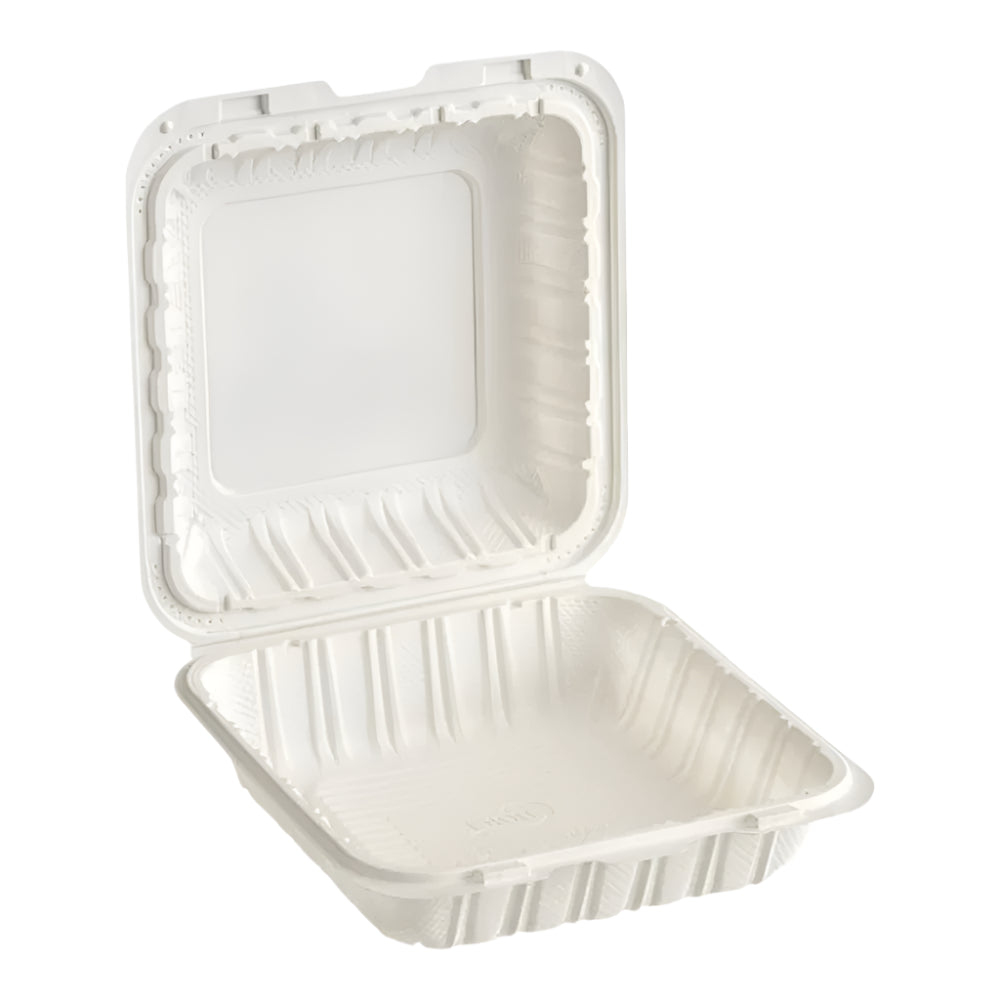 8"x 8" White Mineral Clamshell, 1 Compartment-150 pcs