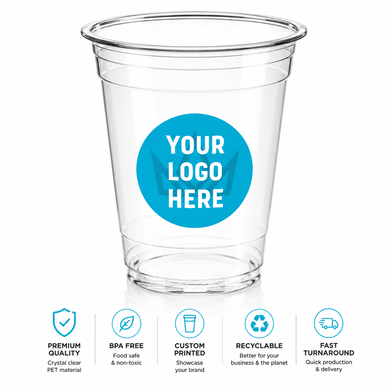 10 oz Custom Printed PET Clear Cups–1000/Case