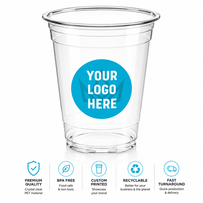 10 oz Custom Printed PET Clear Cups–1000/Case