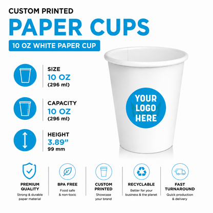 Vasos de papel blanco de 8 oz - Pared simple - Vasos personalizables para marca - 1000 unidades por caja