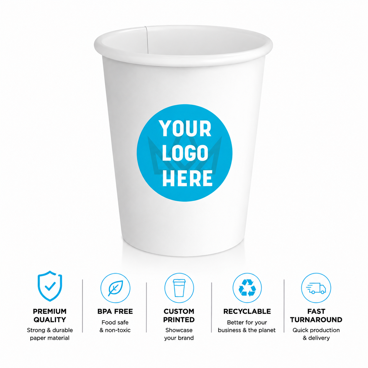Vasos de papel blanco de 8 oz - Pared simple - Vasos personalizables para marca - 1000 unidades por caja