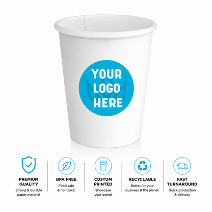 Vasos de papel blanco de 8 oz - Pared simple - Vasos personalizables para marca - 1000 unidades por caja