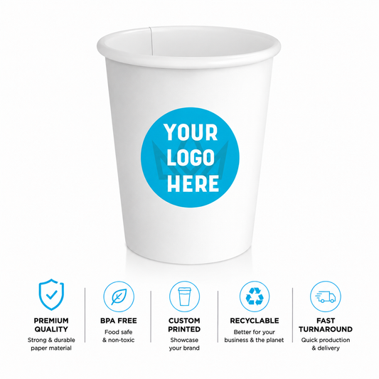 10 oz. Custom Printed White Paper Hot Cups–Single Wall–1000/Case