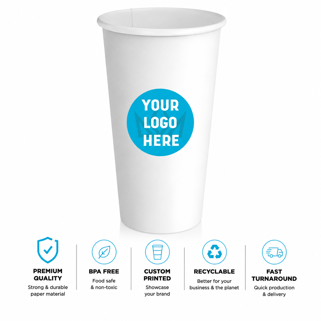 20 oz. Custom Printed White Paper Hot Cups–Single Wall–800/Case