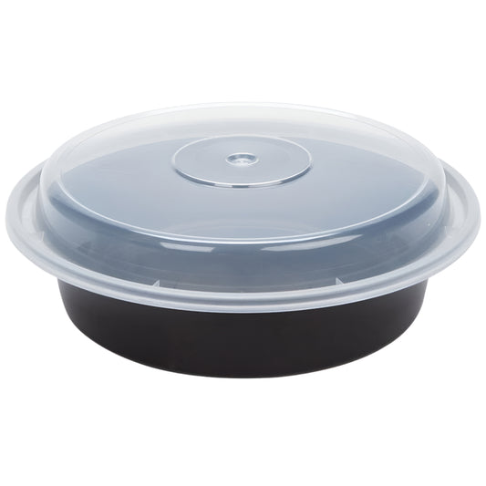 Recipiente redondo negro apto para microondas (24 oz) con tapa – 150 unidades