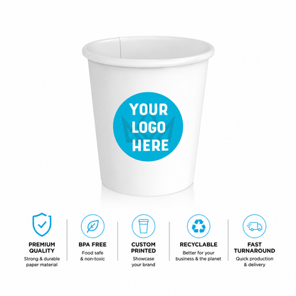 4 oz. Custom Printed White Paper Hot Cups–Single Wall–1000/Case