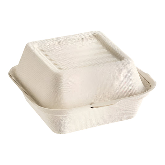 6" x 6" Bagasse Clamshell, 1 Compartment-500 pcs