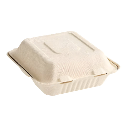 8" x 8" Bagasse Clamshell, 3 Compartment-200 pcs