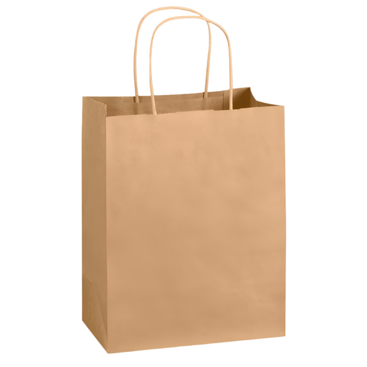 8 x 4.5 x 10.25" Kraft Paper Shopping Bags-250 pcs
