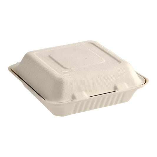 9" x 9" Bagasse Clamshell, 1 Compartment-150 pcs