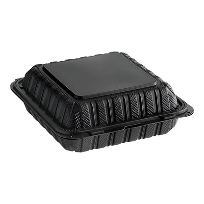 8"x 8" Black Mineral Clamshell, 1 Compartment-150 pcs