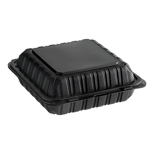 8"x 8" Black Mineral Clamshell, 1 Compartment-150 pcs