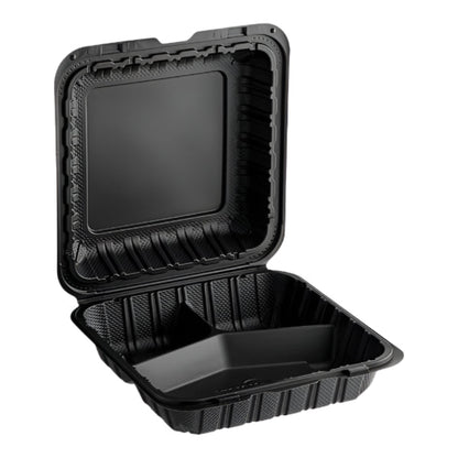 9"x 9" Black Mineral Clamshell, 3 Compartment-150 pcs