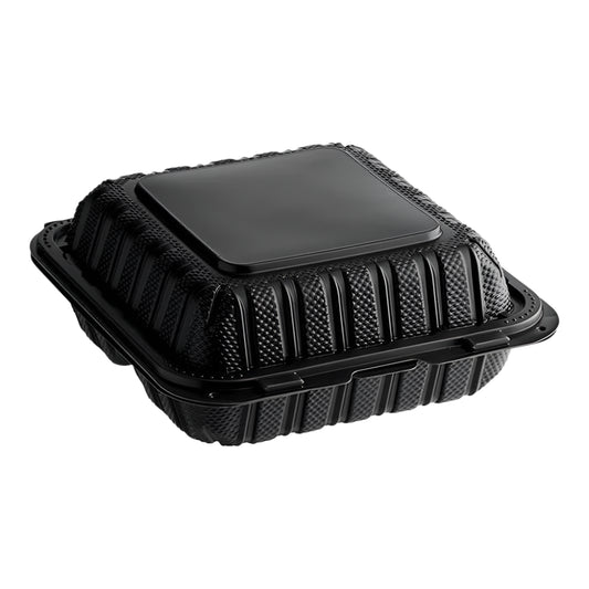 8"x 8" Black Mineral Clamshell, 3 Compartment-150 pcs