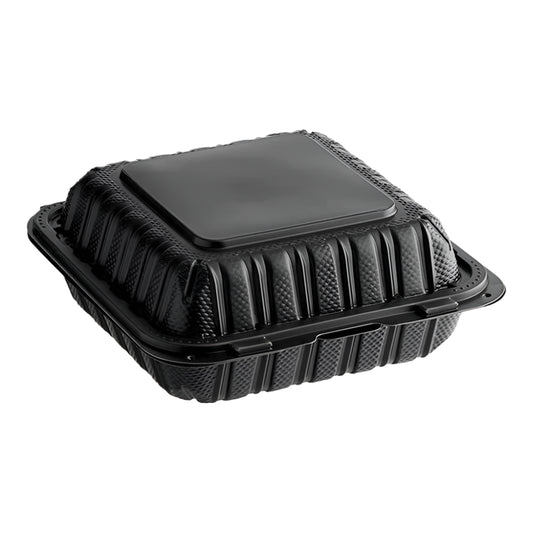 9"x 9" Black Mineral Clamshell, 1 Compartment-150 pcs