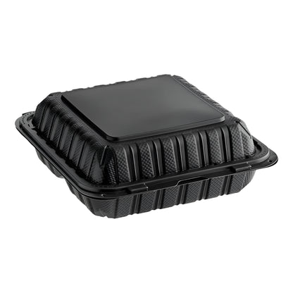 9"x 9" Black Mineral Clamshell, 3 Compartment-150 pcs