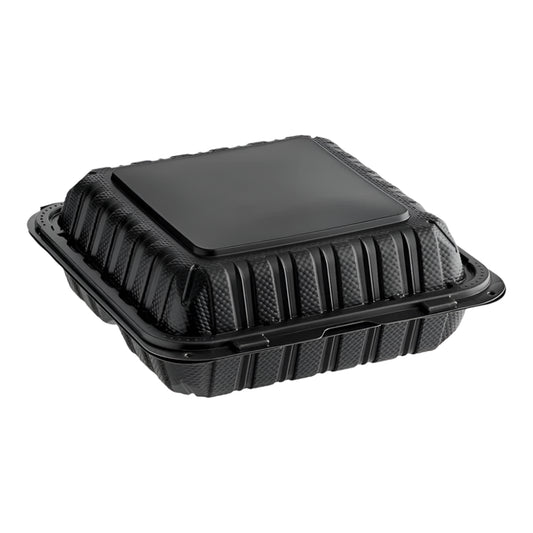 9"x 9" Black Mineral Clamshell, 3 Compartment-150 pcs