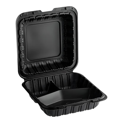 8"x 8" Black Mineral Clamshell, 3 Compartment-150 pcs
