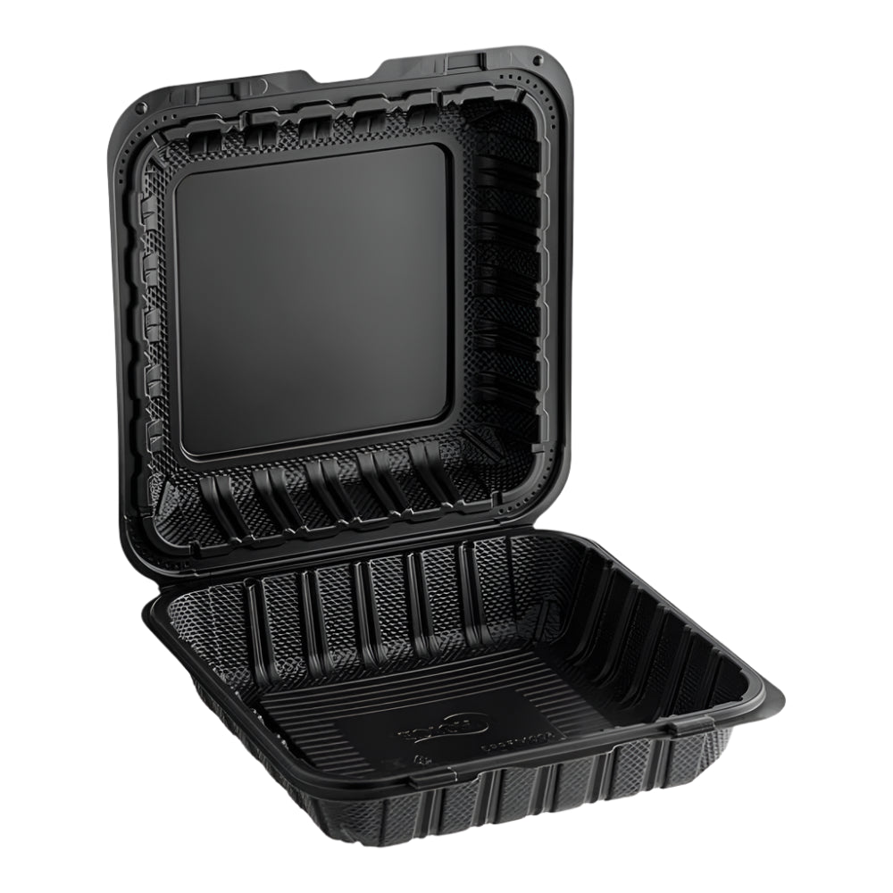 9"x 9" Black Mineral Clamshell, 1 Compartment-150 pcs