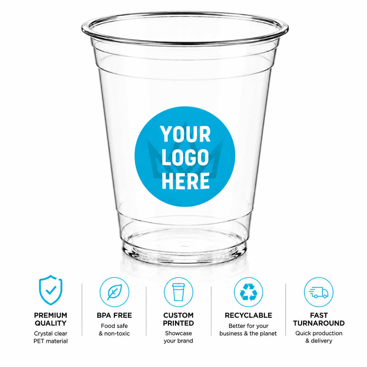 12 oz Custom Printed PET Clear Cups–1000/Case