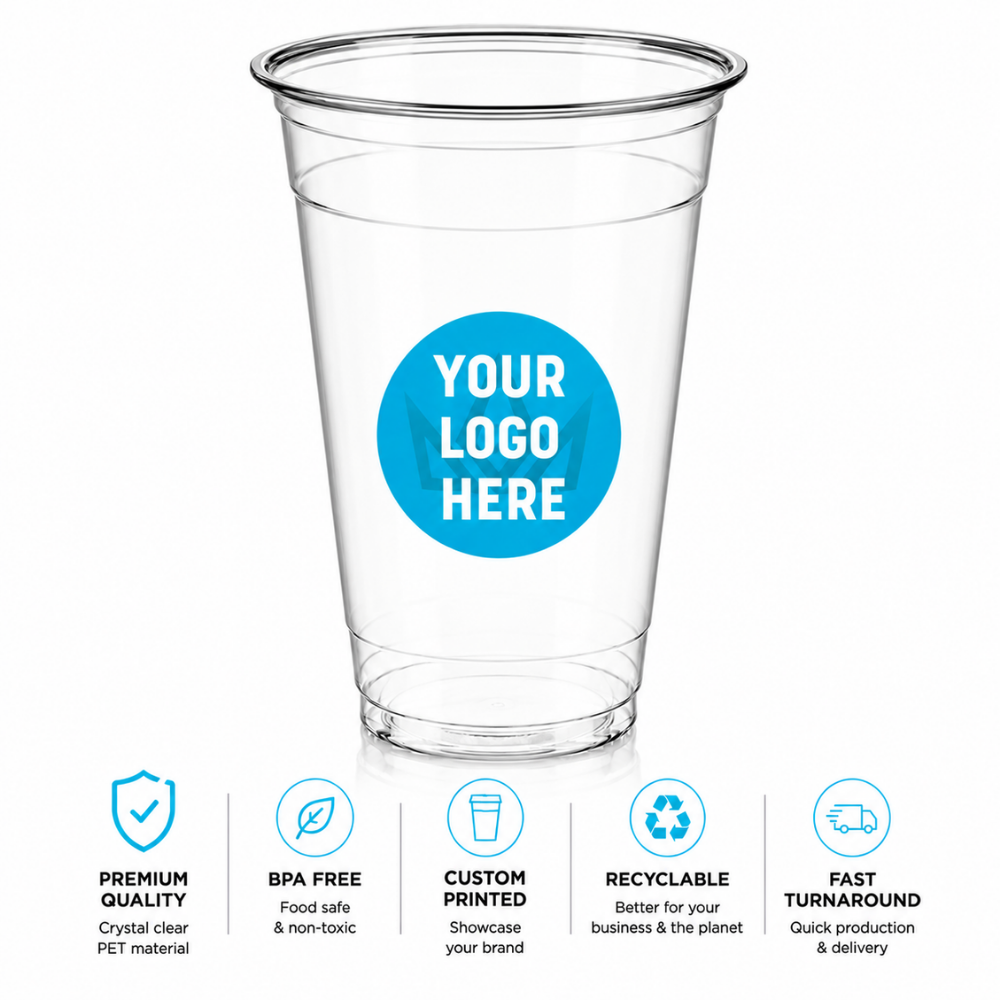 Vasos de plástico PET transparente de 16 oz - Vasos personalizables para marca - 1000 unidades