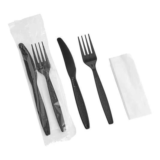 Cutlery 3/1 Medium Weight (Fork, Knife, Napkin)-Black/White-500 pcs
