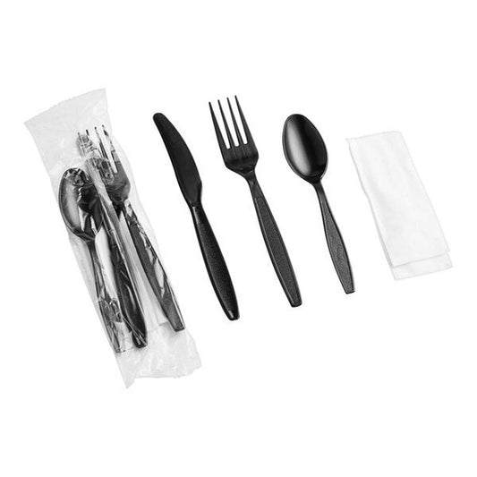 Cutlery 4/1 Heavy Weight (Fork, Knife, Spoon, Napkin)-Black/White-500 pcs