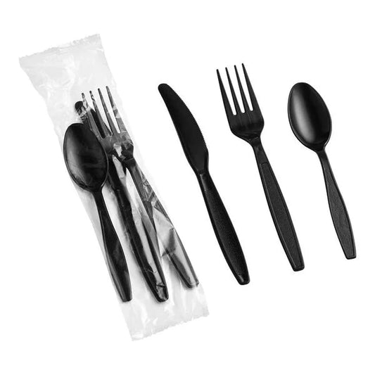 Cutlery 4/1 Medium Weight (Fork, Knife, Spoon, Napkin)-Black/White-500 pcs