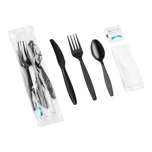 Cutlery 6/1 Medium Weight (Fork, Knife, Spoon, Napkin, Salt, Peper)-Black/White-500 pcs