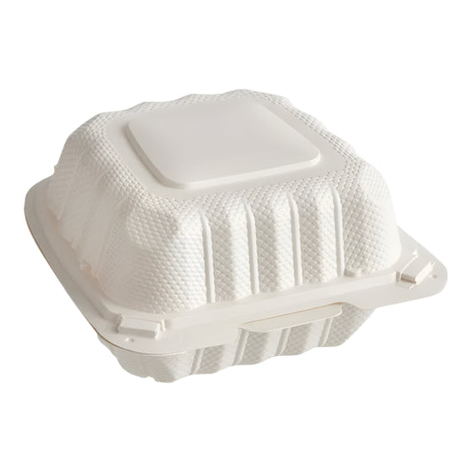 6"x 6" White Mineral Clamshell, 1 Compartment-350 pcs