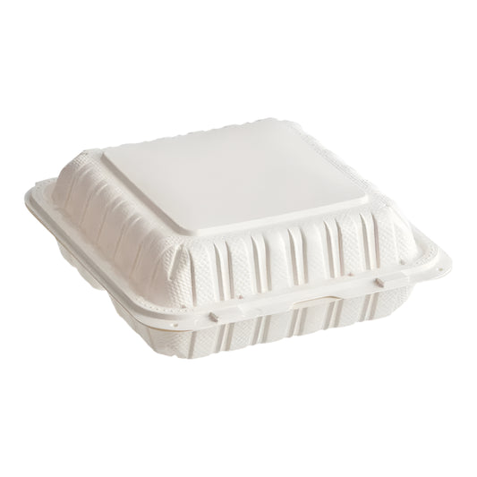 9"x 9" White Mineral Clamshell, 1 Compartment-150 pcs