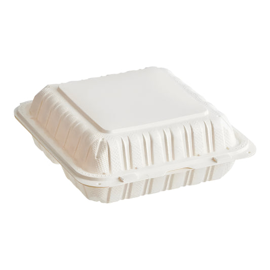 9"x 9" White Mineral Clamshell, 3 Compartment-150 pcs