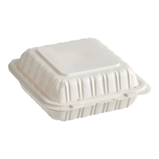 8"x 8" White Mineral Clamshell, 1 Compartment-150 pcs