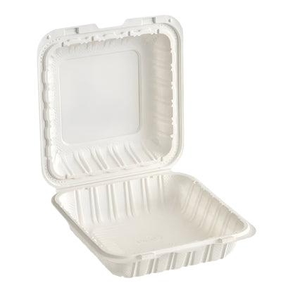 8"x 8" White Mineral Clamshell, 1 Compartment-150 pcs